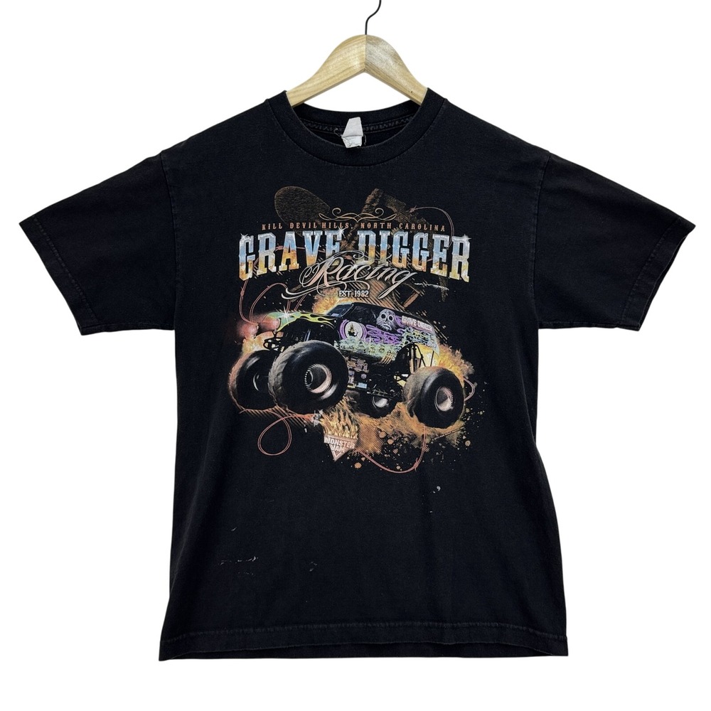 Vintage Grave Digger Shirt Mens Medium Black Monster Jam Racing Kill Devil 2000s